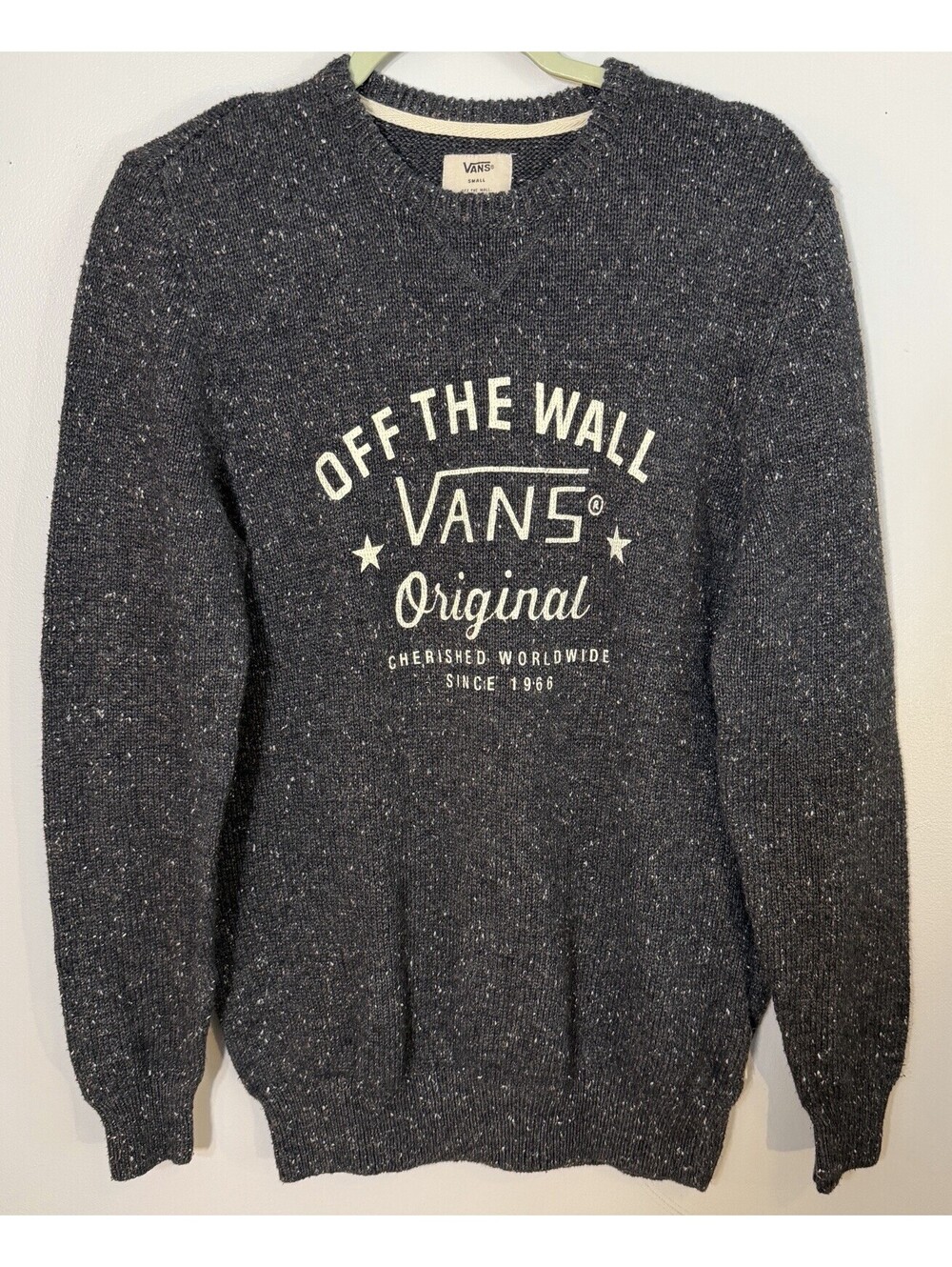 Vans Off The Wall Knit Sweater Small Gray Fleck Wool Blend Skatewear Gorpcore